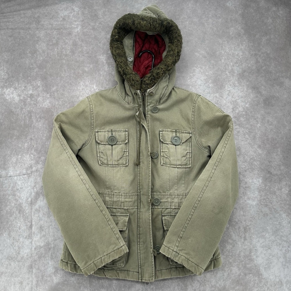 Vintage Abercrombie & Fitch Women's Green Olive Hooded Jacket Size L - Picture 1 of 11